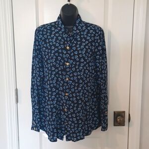 C.Wonder Navy Silk Blouse with hearts, size S